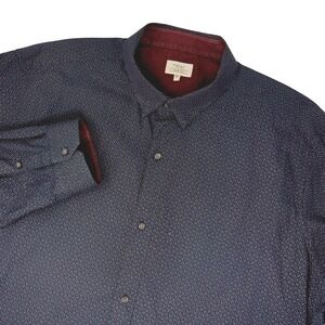 NEXT Mens 3XL Slim Fit Black Burgundy Geometric Micro Print‎ Button Down Shirt